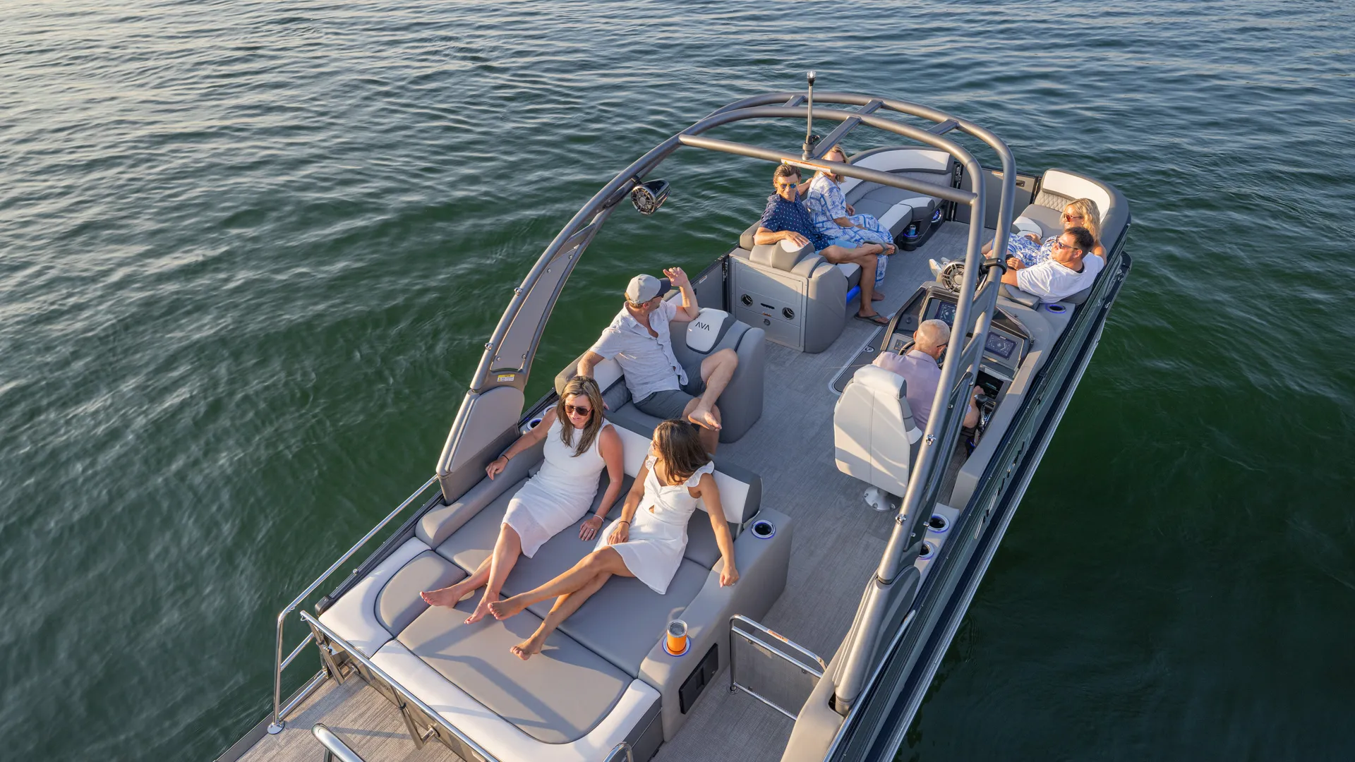 Avalon Catalina 25' Versatile Rear Bench on water